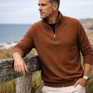 Rodd & Gunn Half Zip Sweater Brown Merino Wool Cashmere Blend Knit